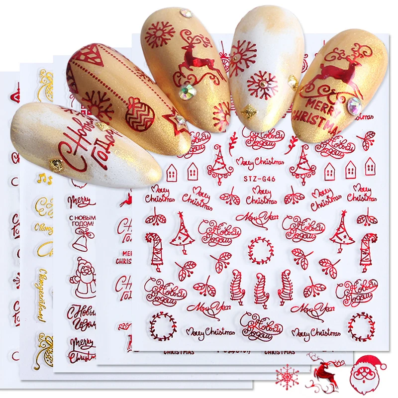 Nail Art Xmas - Christmas Nails Accesories Red Gold Winter