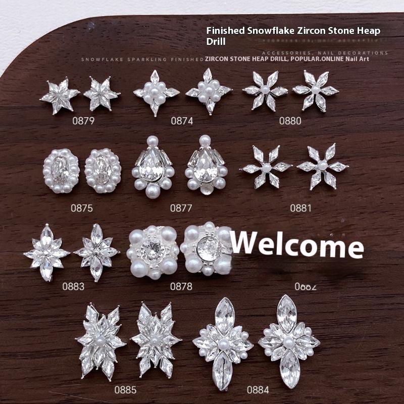 Nail Art Flower - 5Pcs Snowflake Flower Zircon Pearl Crystals