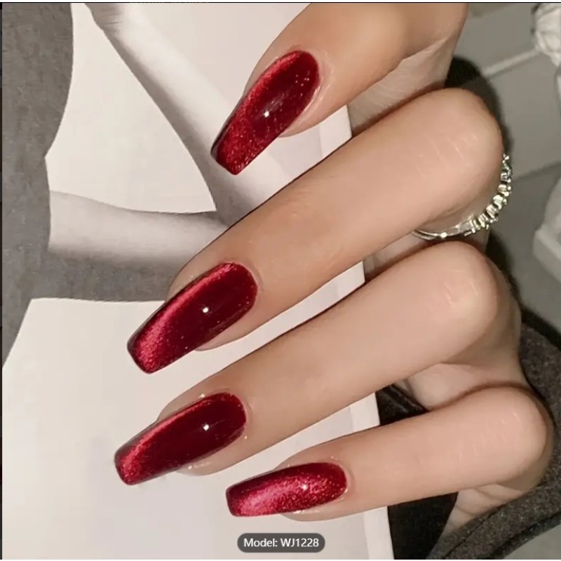 Nail Art Red Cherry - 24Pcs Red Cat's Eye Wearing Nail