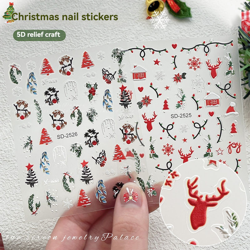 Nail Art Xmas - 1pcs Christmas 5D Embossed Nail Art