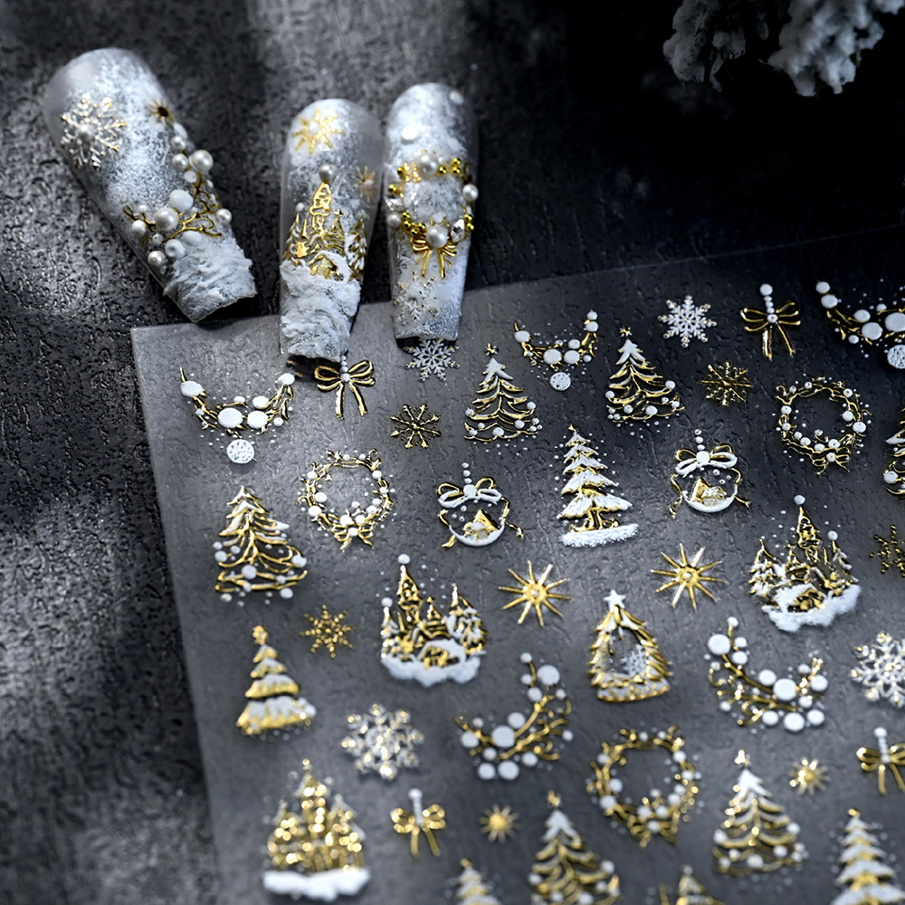 Nail Art Xmas - 1pc 5D Gold Snow Christmas Tree