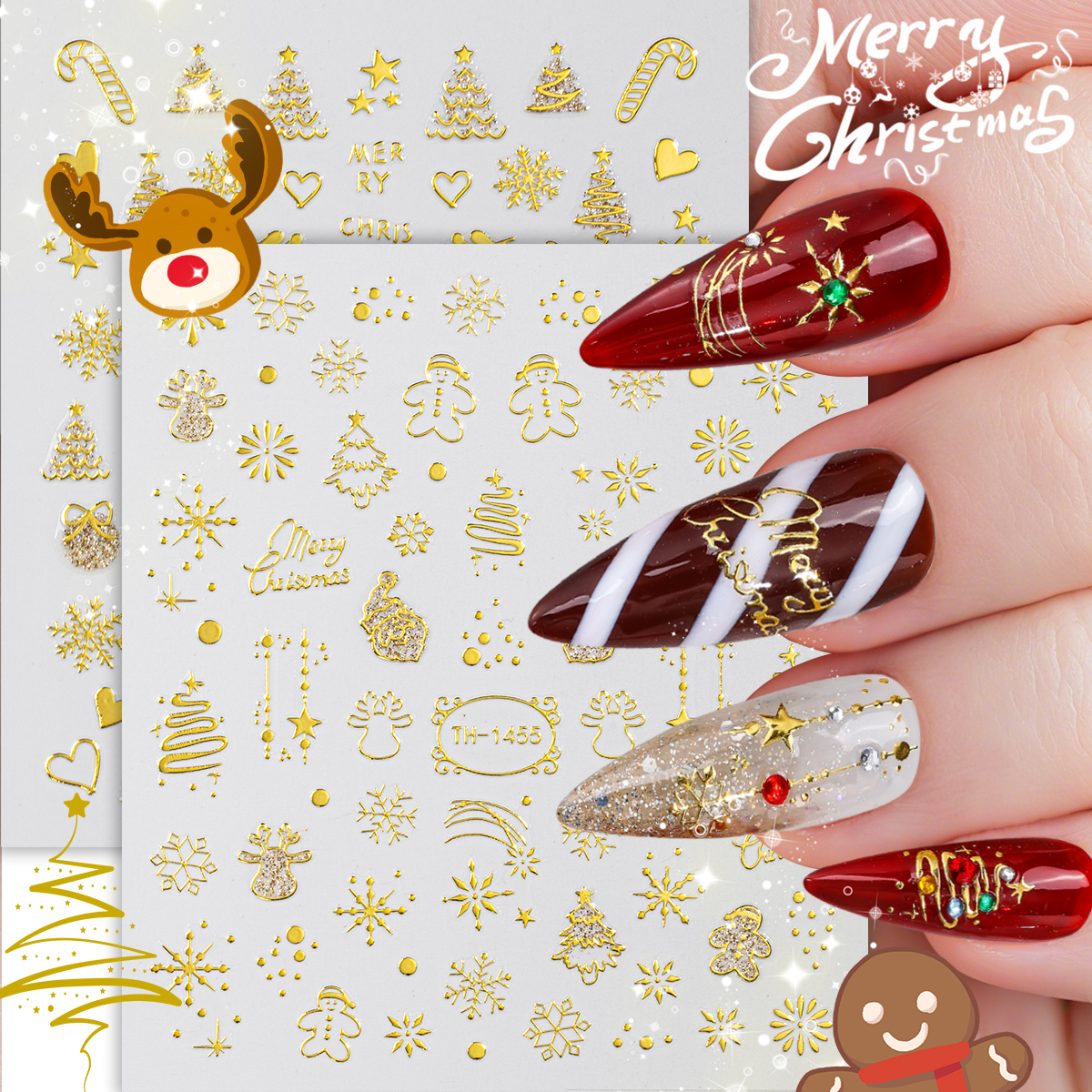 Nail Art Xmas - 2pcs Cute New Year Cartoon Nail