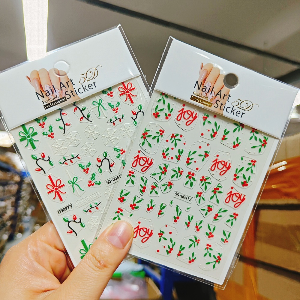 Nail Art Xmas - 2pcs Christmas Holly Nail Art Stickers