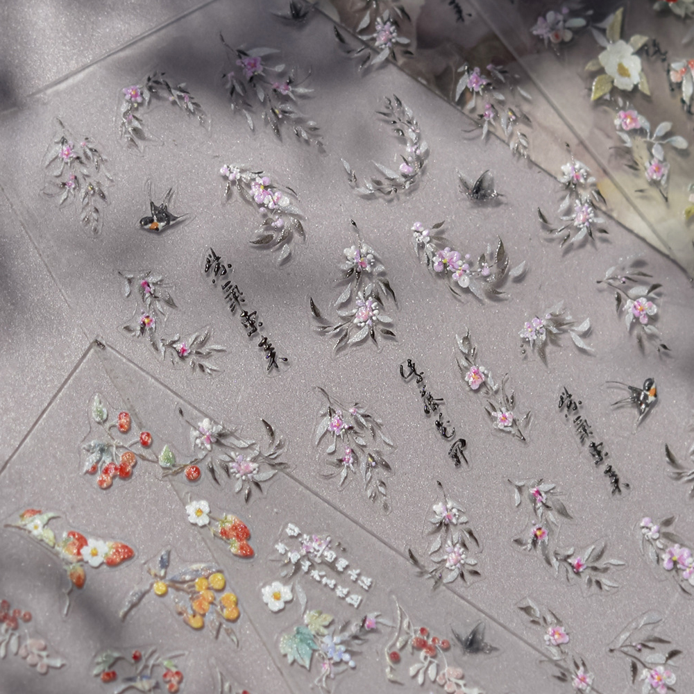 Nail Art Lilac - Purple Flowers Birds Butterfly Charming Palm