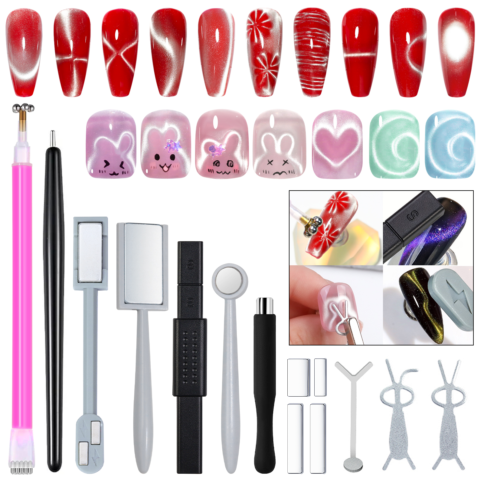 Nail Art Full Color - 14pcs Cat Eye Nail Magnet Set