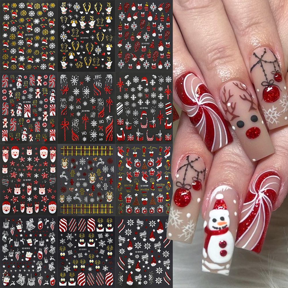Nail Art Xmas - 1Pcs Christmas Red Glitter Nail Art