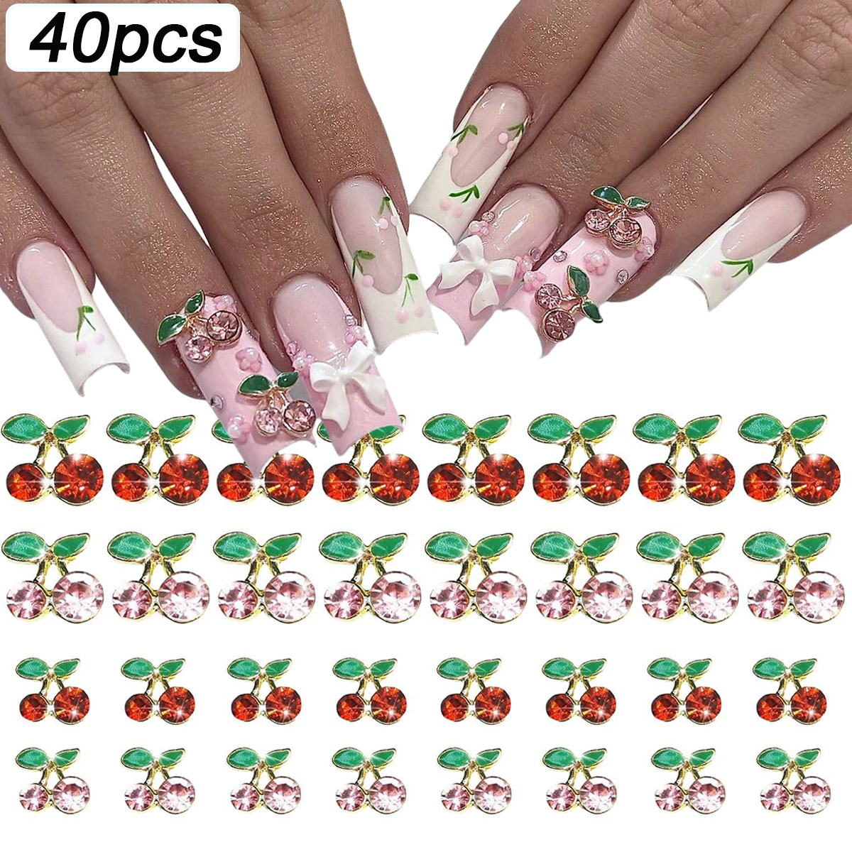40pcs 3D Shiny Pink & Red Cher - Nail Art Red Cherry incelemesi ve fiyatı