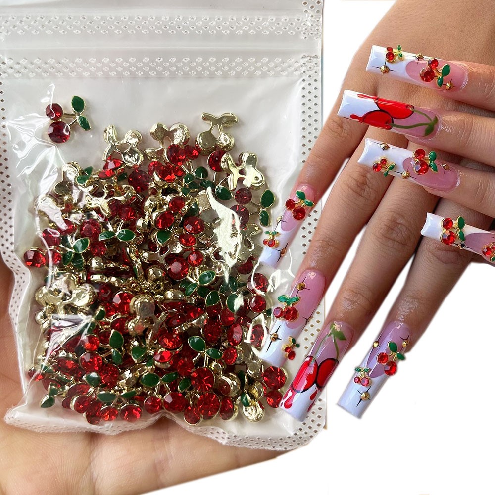 40pcs 3D Shiny Pink & Red Cher - Nail Art Red Cherry incelemesi ve fiyatı