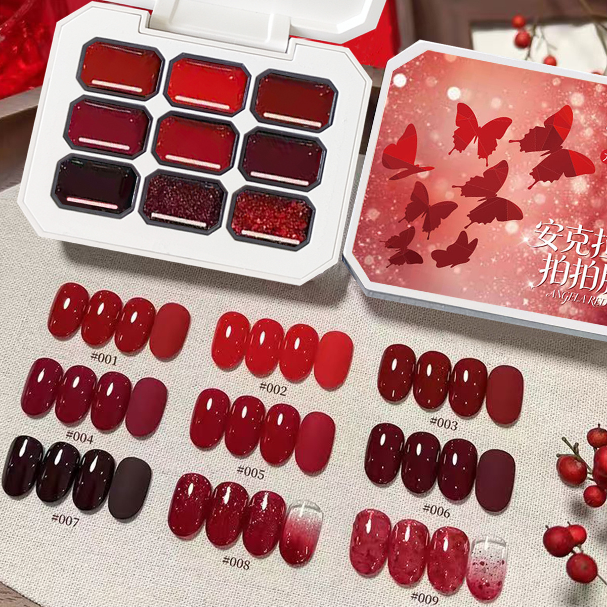 1pc 9-color red solid nail pol - Nail Art Red Cherry incelemesi ve fiyatı