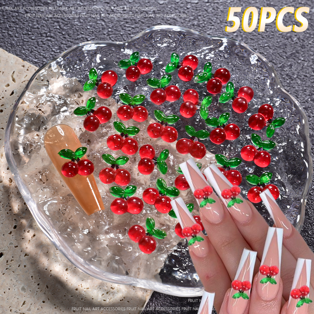 50Pcs 3D Red Cherry Nail Charm - Nail Art Red Cherry incelemesi ve fiyatı