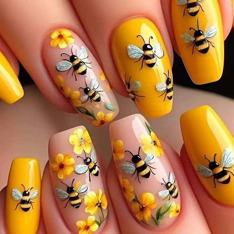 24pcs/set Medium long fake nai - Nail Art Flower incelemesi ve fiyatı