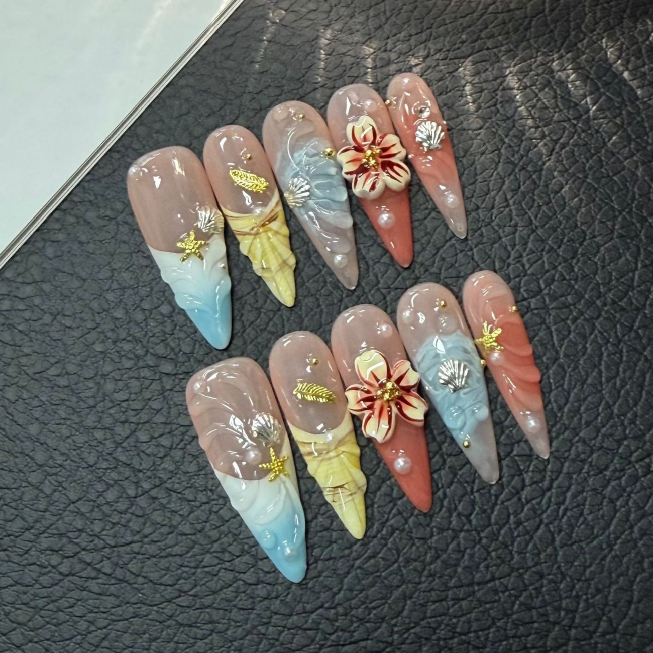 10Pcs/set Long Almond Hand-pai - Nail Art Flower incelemesi ve fiyatı