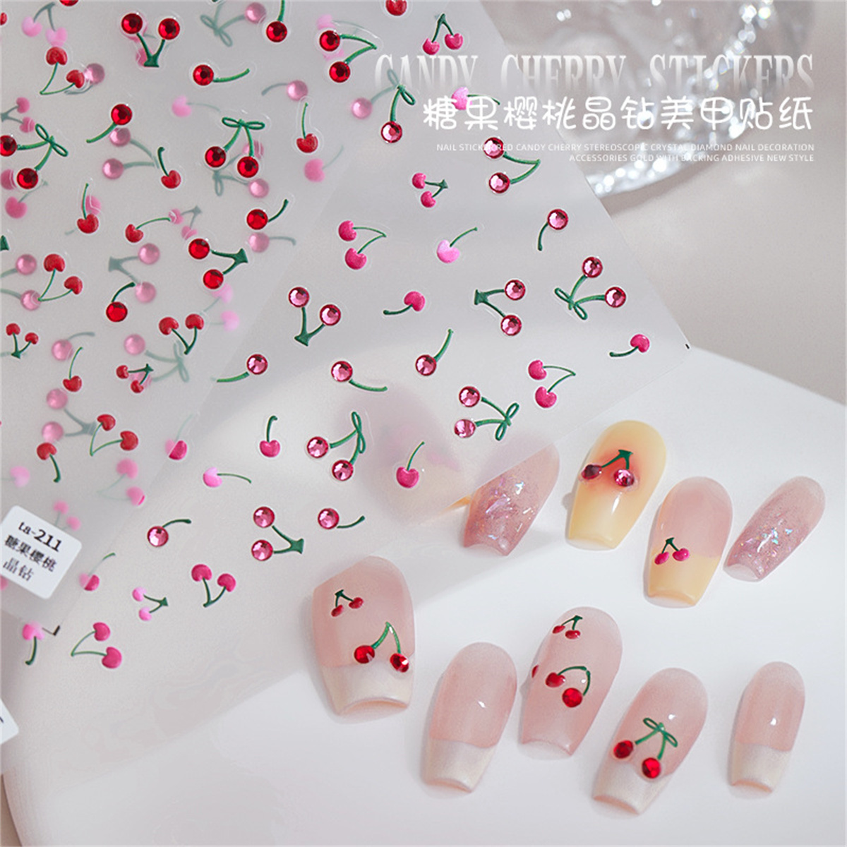 1pcs 5D Luxury Red Pink Yellow - Nail Art Red Cherry incelemesi ve fiyatı