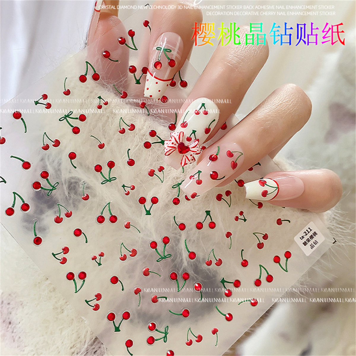 1pcs 5D Luxury Red Pink Yellow - Nail Art Red Cherry incelemesi ve fiyatı