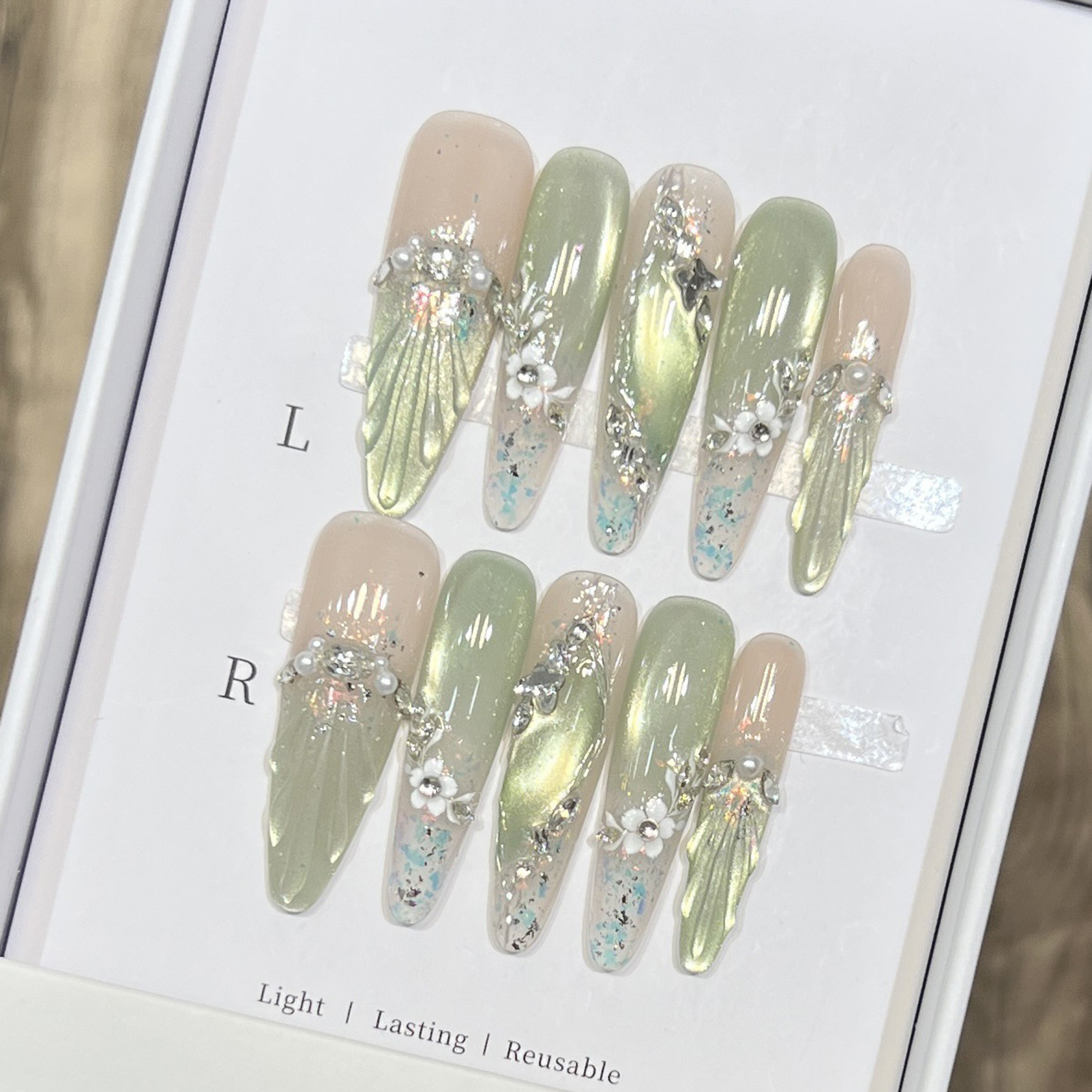 10pcs Long Almond Fake Nails T - Nail Art Flower incelemesi ve fiyatı