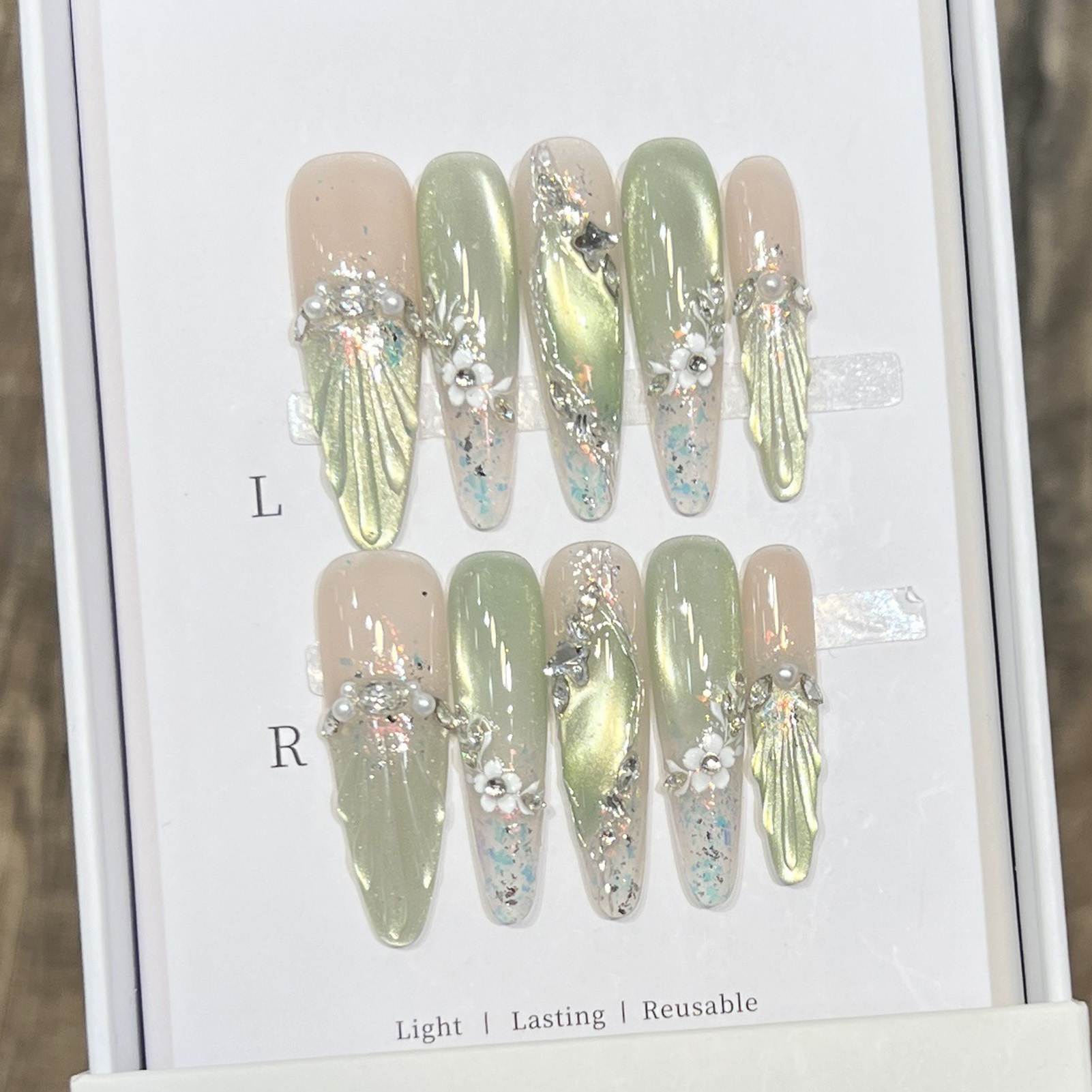 10pcs Long Almond Fake Nails T - Nail Art Flower incelemesi ve fiyatı