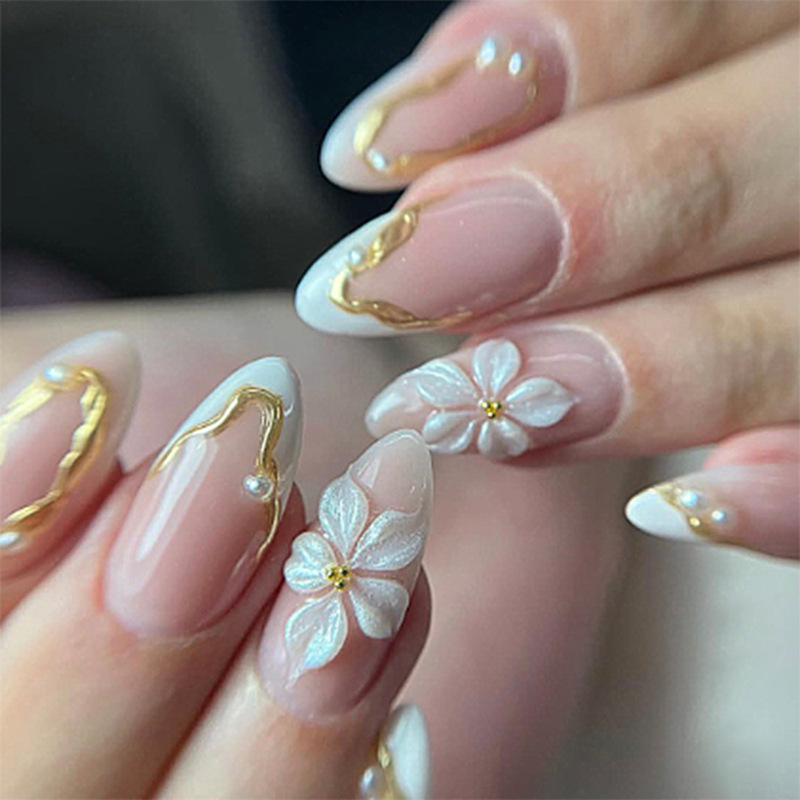 24pcs Flower Long Almond Press - Nail Art Flower incelemesi ve fiyatı