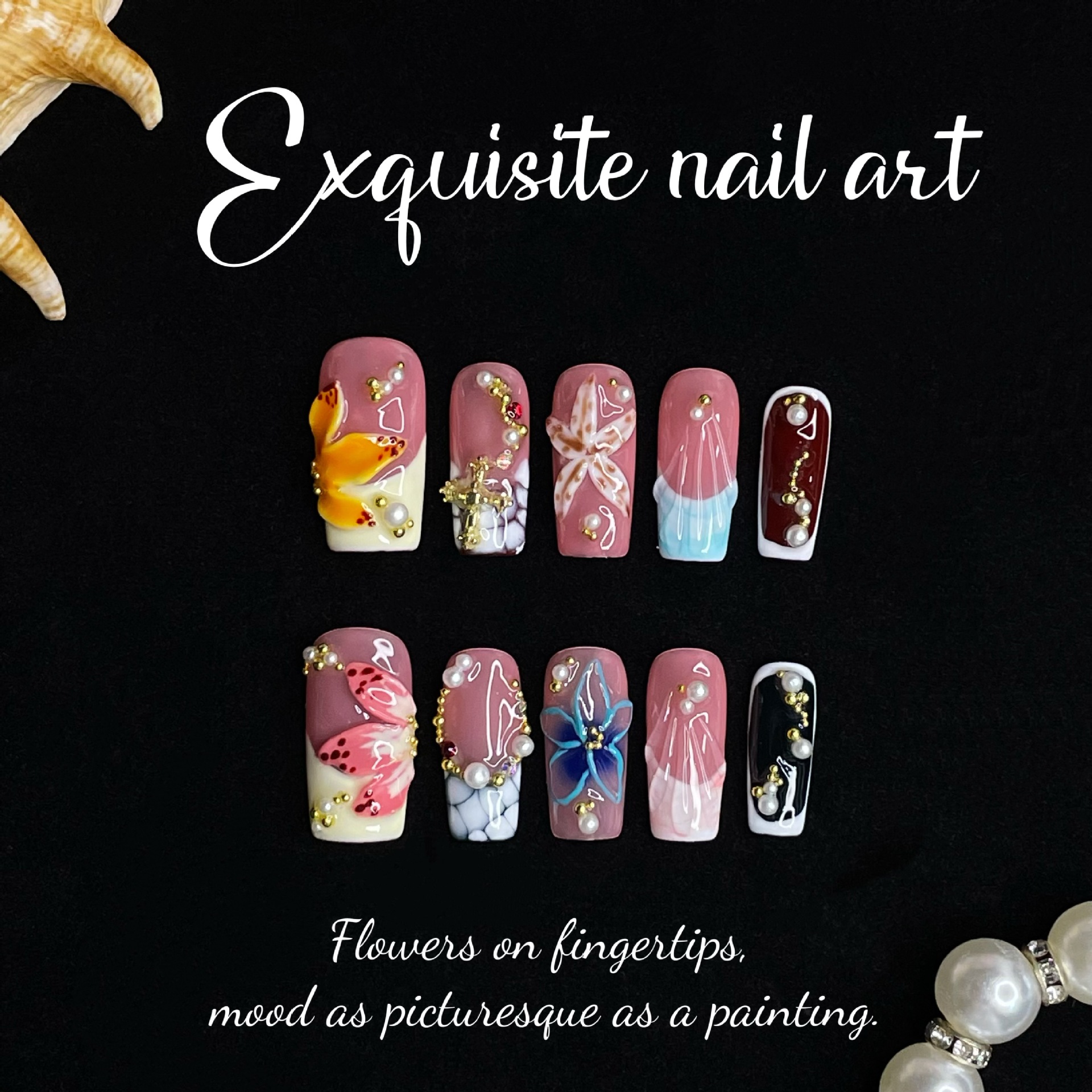 10Pcs French Ballet Handmade R - Nail Art Flower incelemesi ve fiyatı