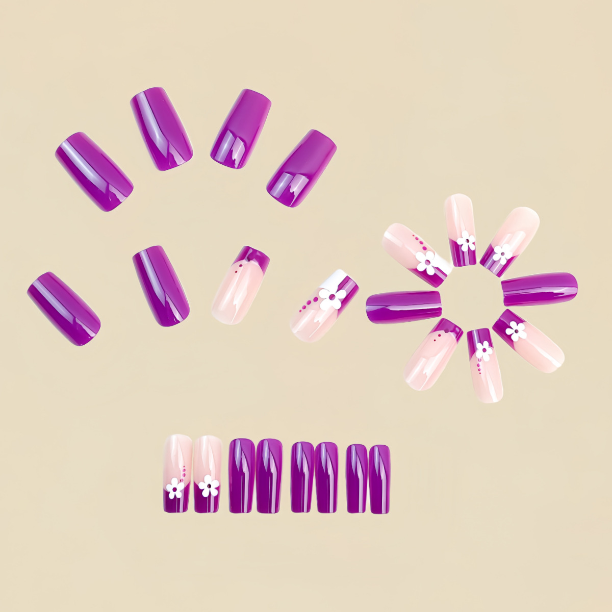 Medium square fake nails for w - Nail Art Flower incelemesi ve fiyatı