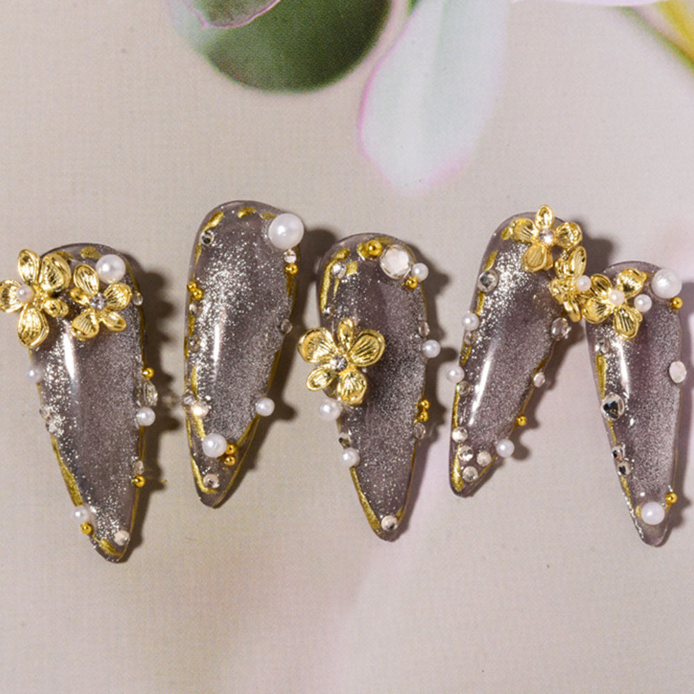 10pcs Gold Rhinestone Flower 3 - Nail Art Lilac incelemesi ve fiyatı