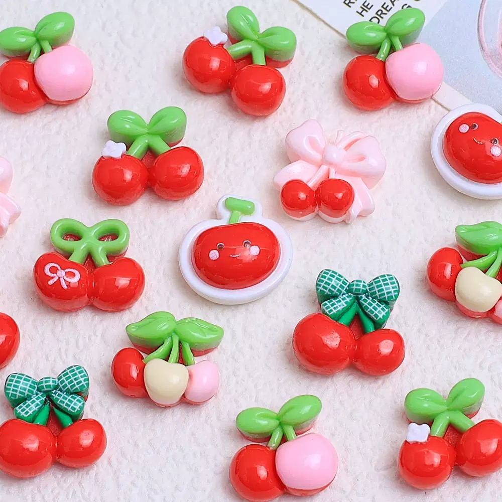 20Pcs Cute Mini cartoon with v - Nail Art Red Cherry incelemesi ve fiyatı