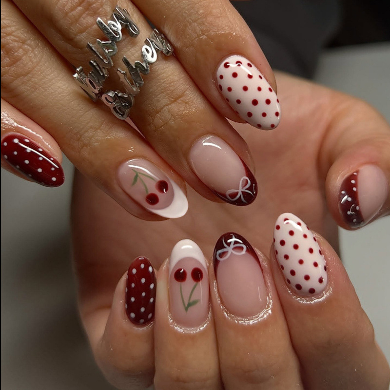 24PCS Fanshion Red French Pres - Nail Art Red Cherry incelemesi ve fiyatı