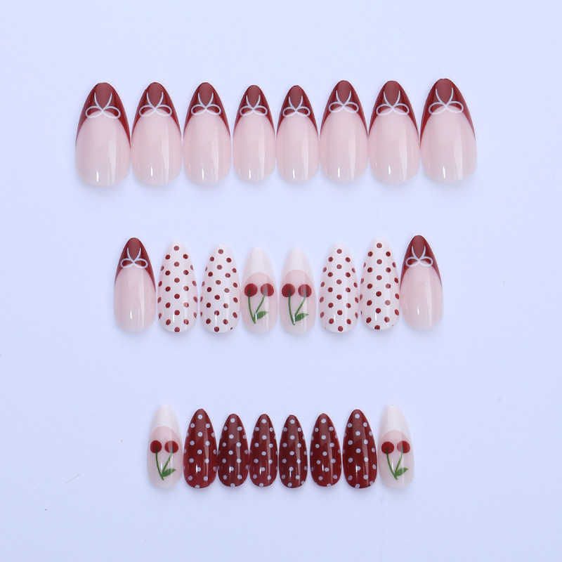 24PCS Fanshion Red French Pres - Nail Art Red Cherry incelemesi ve fiyatı