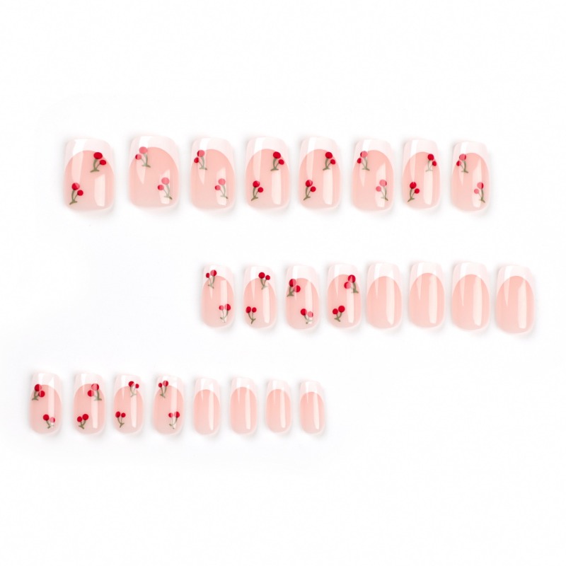 24pcs White French Square Red  - Nail Art Red Cherry incelemesi ve fiyatı