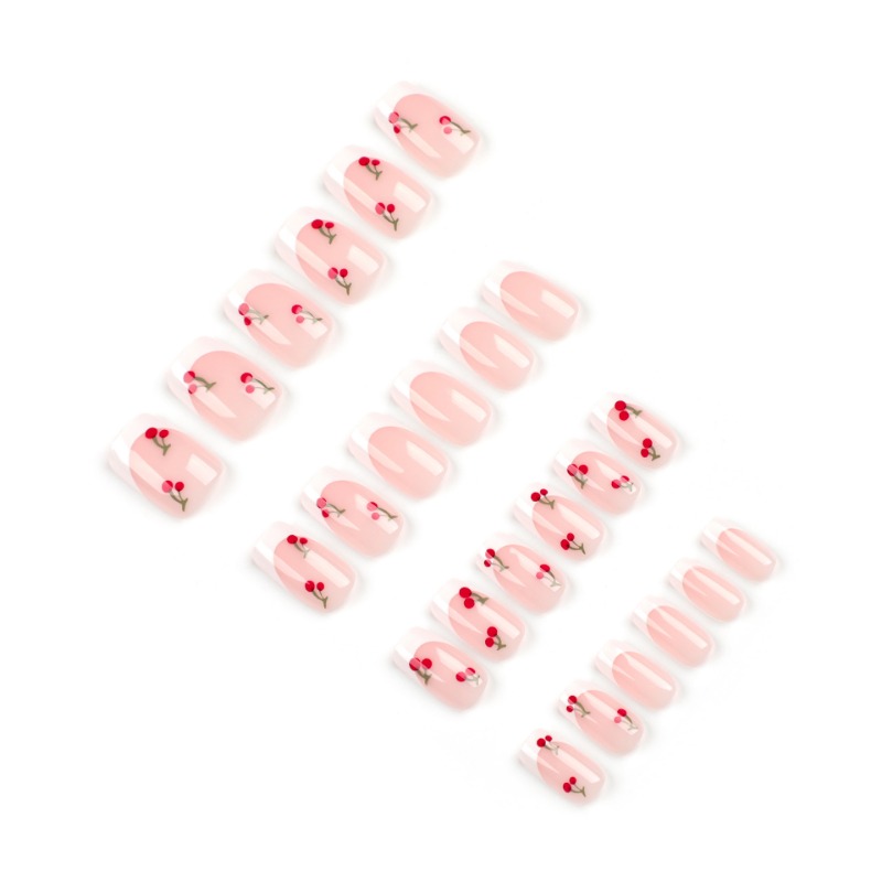 24pcs White French Square Red  - Nail Art Red Cherry incelemesi ve fiyatı