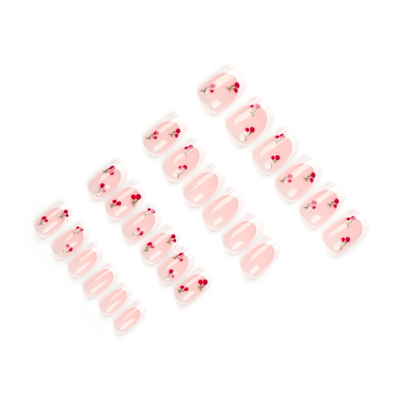 24pcs White French Square Red  - Nail Art Red Cherry incelemesi ve fiyatı