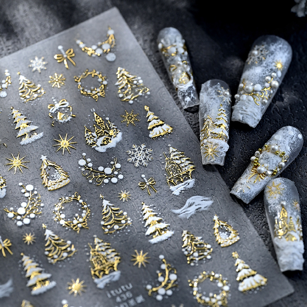 1pc 5D Gold Snow Christmas Tre - Nail Art Xmas incelemesi ve fiyatı