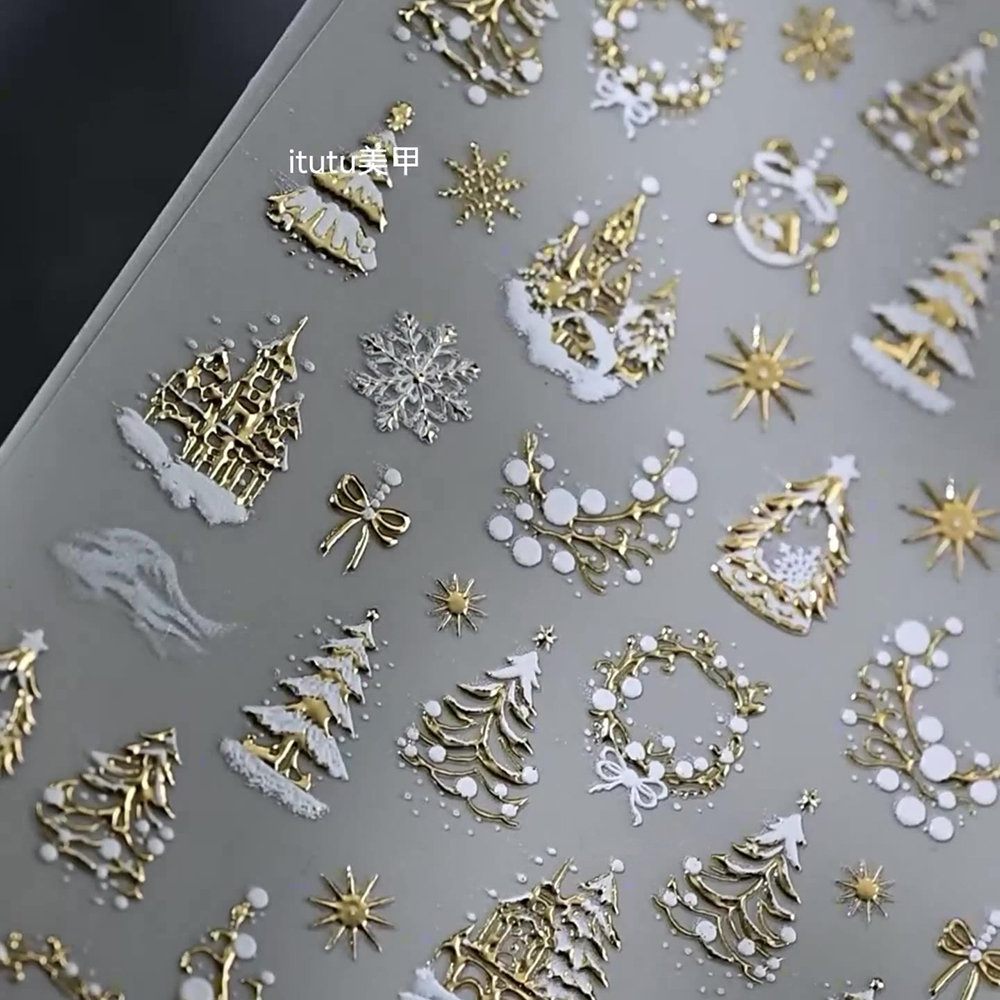 1pc 5D Gold Snow Christmas Tre - Nail Art Xmas incelemesi ve fiyatı
