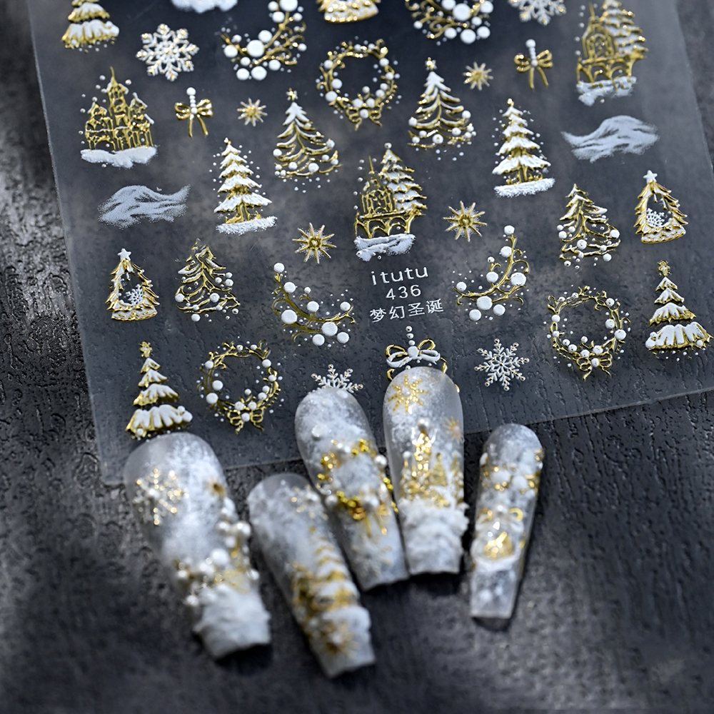 1pc 5D Gold Snow Christmas Tre - Nail Art Xmas incelemesi ve fiyatı