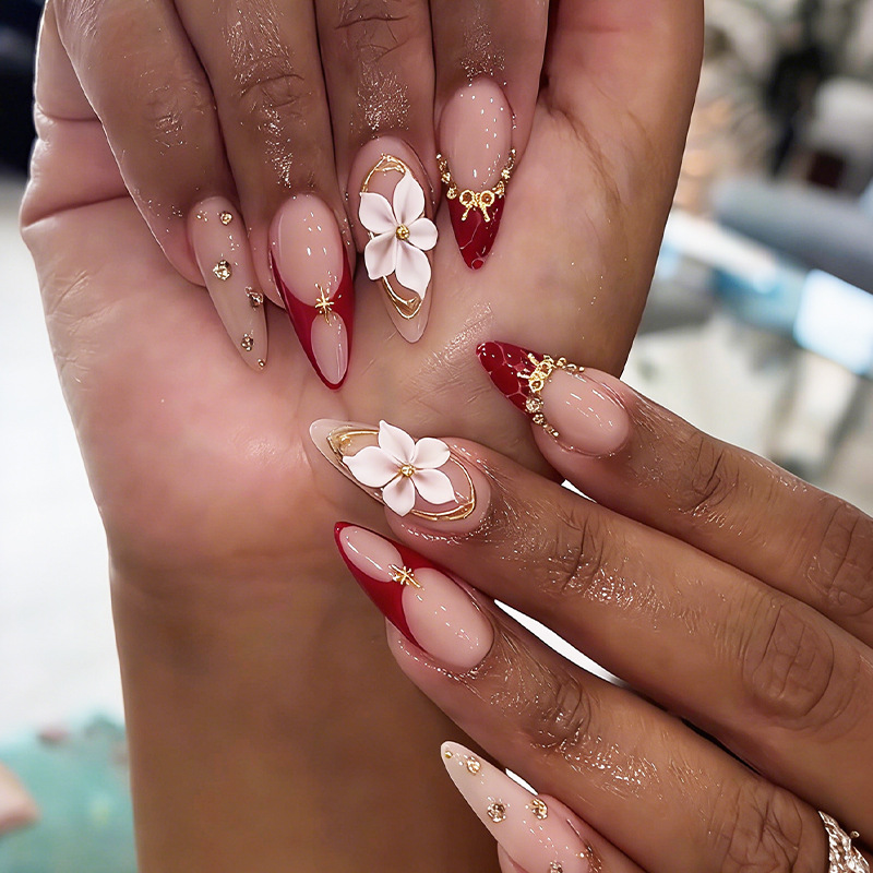 24pcs Finished Almond Press on - Nail Art Flower incelemesi ve fiyatı