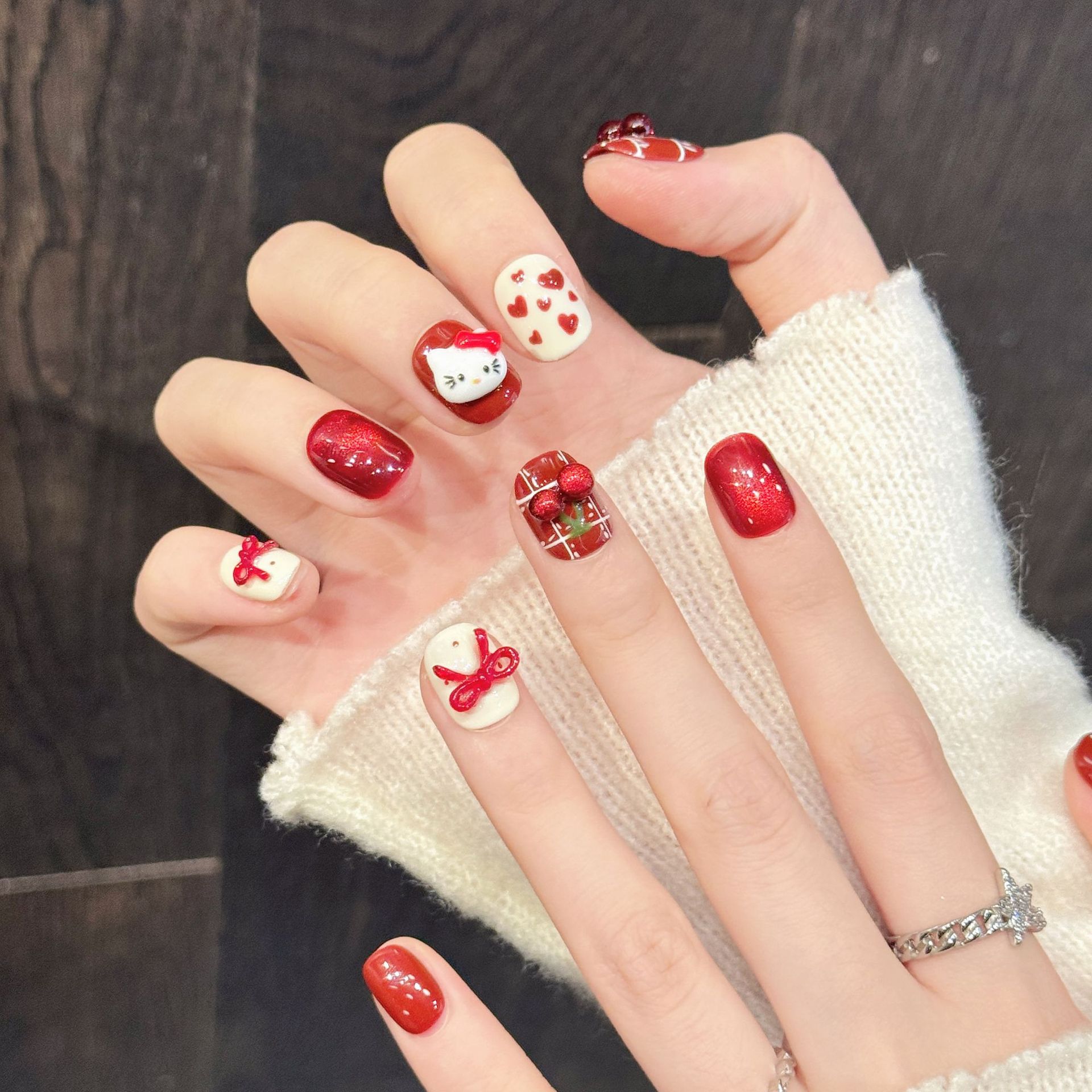 10PCS Handmade Nail Art Red Wh - Nail Art Red Cherry incelemesi ve fiyatı