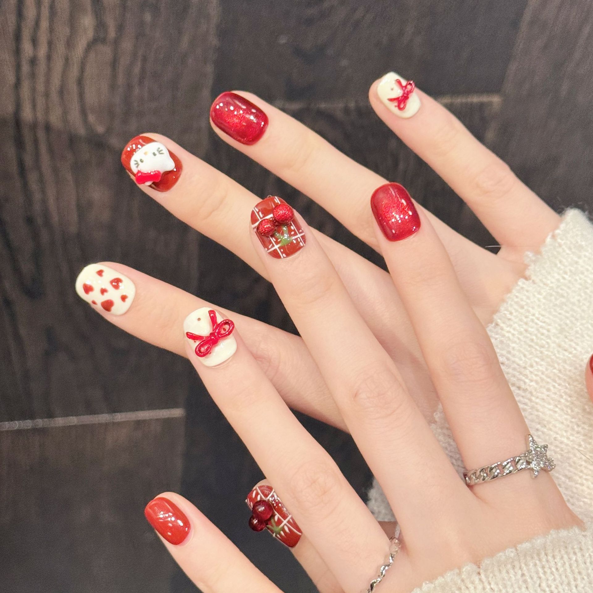 10PCS Handmade Nail Art Red Wh - Nail Art Red Cherry incelemesi ve fiyatı