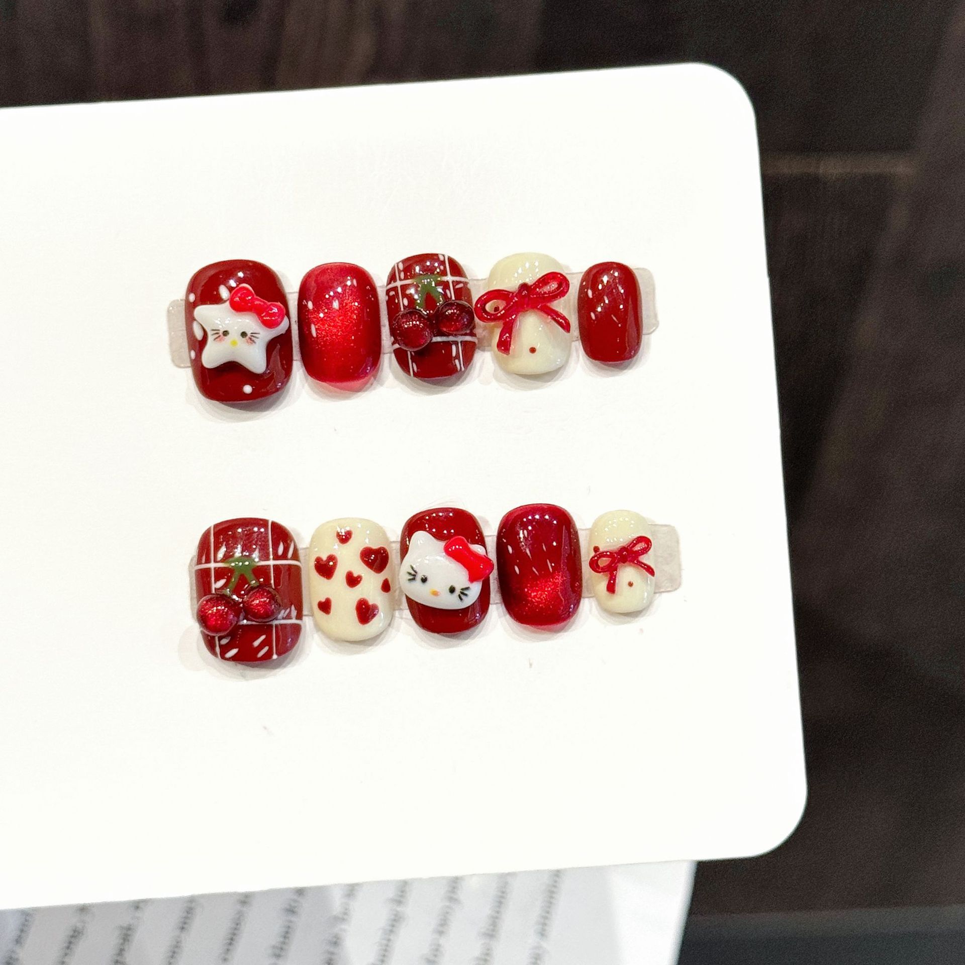 10PCS Handmade Nail Art Red Wh - Nail Art Red Cherry incelemesi ve fiyatı
