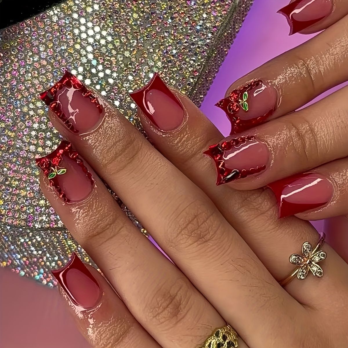 24pcs Finished Fake Nails Fren - Nail Art Red Cherry incelemesi ve fiyatı