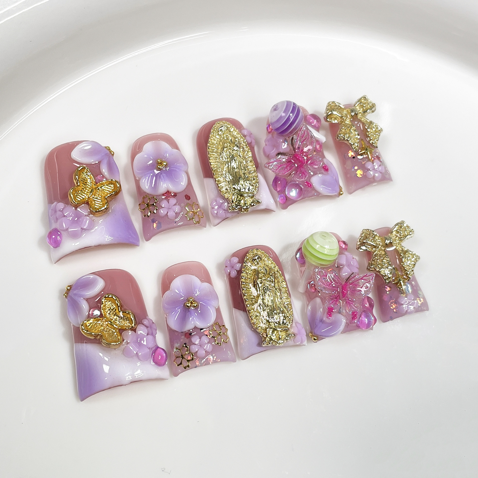 10pcs Ocean Style Fake Nails D - Nail Art Flower incelemesi ve fiyatı