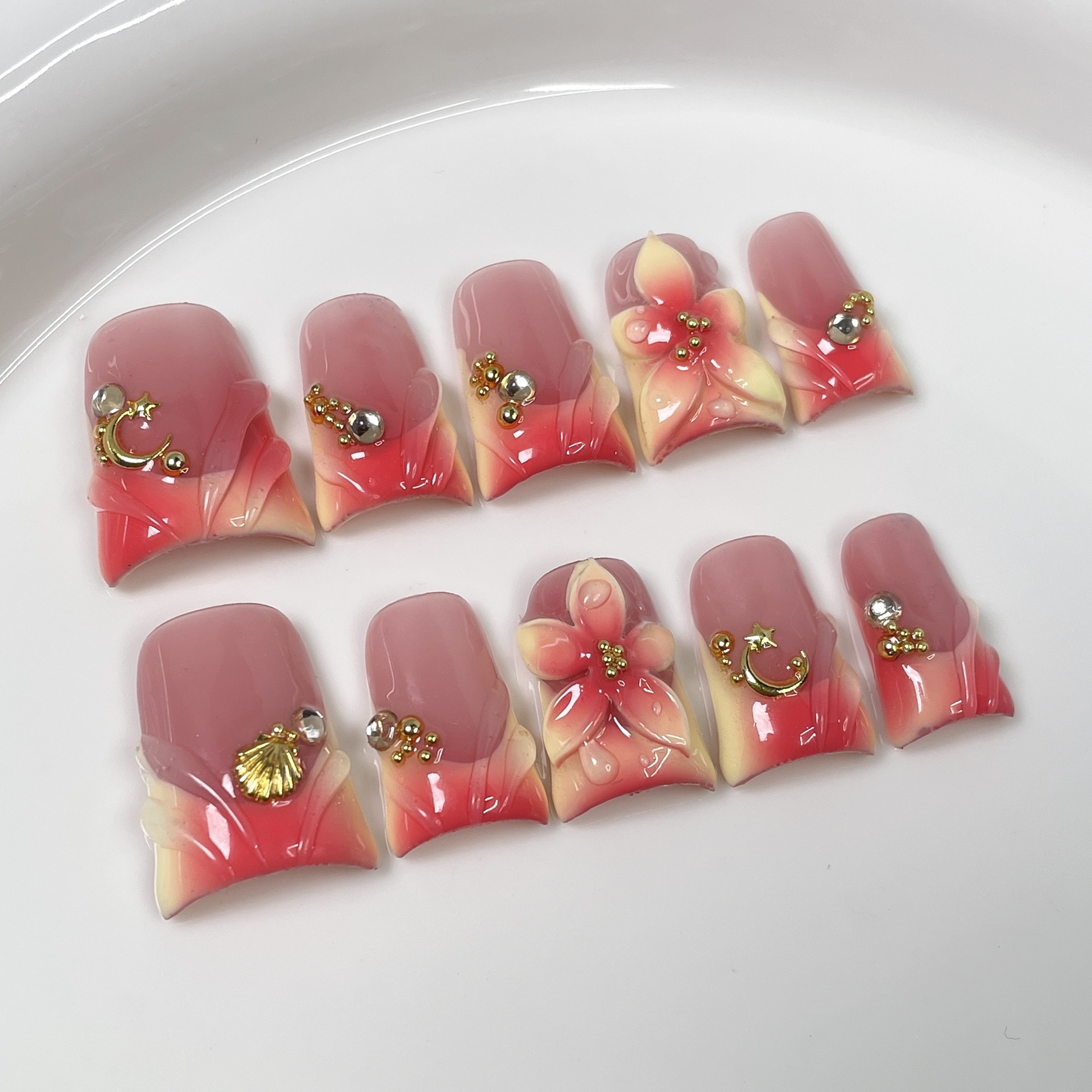 10pcs Ocean Style Fake Nails D - Nail Art Flower incelemesi ve fiyatı